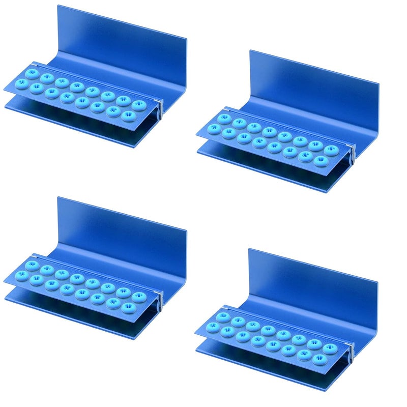 EustomA 16 Holes Burs Holder 4 pcs Block Case High Temperature Sterilizable Autoclavable Burs Holder Box (Blue) - Image 1